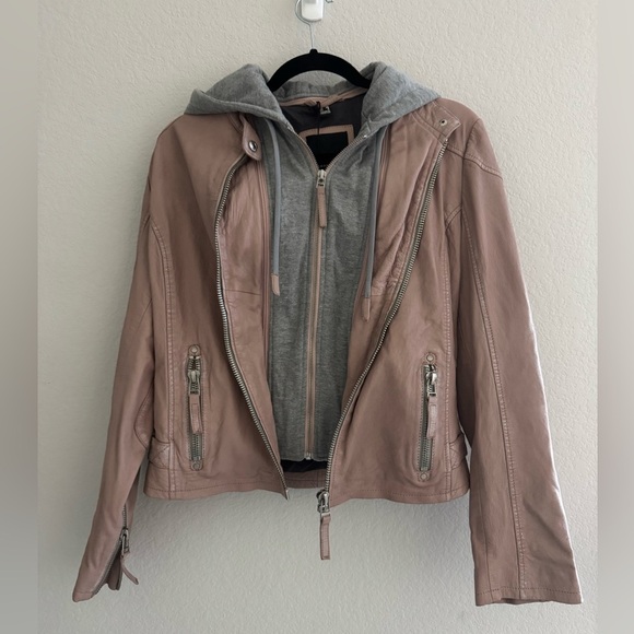 NWT Mauritius Leather hooded Jacket Blush removable hood M Lamb leather - Picture 7 of 16